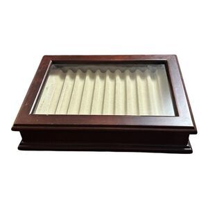 Levenger  Wood Glass Top Watch Display Box 10 Slot Organizer USA